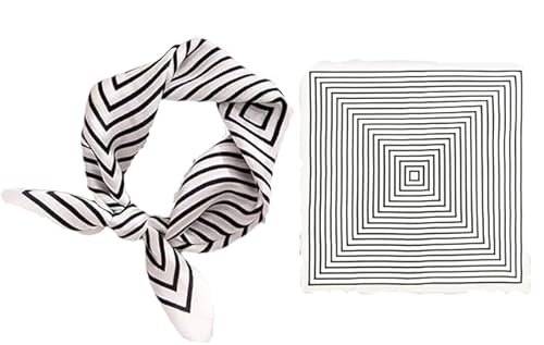 GIMIRO Schal aus imitierter Seide [53 x 53cm] Quadratische Schals Impressionismus-Muster Vintage-Schal für Büroarbeit oder lässigen Bund (White and Black Stripes) von GIMIRO