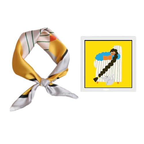 GIMIRO Schal aus imitierter Seide [53 x 53cm] Quadratische Schals Impressionismus-Muster Vintage-Schal für Büroarbeit oder lässigen Bund (Yellow - Girl with Cat) von GIMIRO
