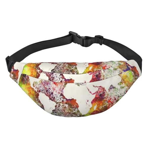 Abstrakte Wasserfarbe Weltkarte Taille Pack für Laufen Fanny Pack für Frauen und Männer Crossbody Gürteltasche Bauchtasche, mehrfarbig, Einheitsgröße, Kuriertasche von GIMMAV