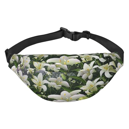 Amazing White Lily Flowers Blossom Fanny Packs for Women Men Waist Packs Bag Crossbody Belt Bag for Workout Running Travelling, mehrfarbig, Einheitsgröße, Kuriertasche von GIMMAV