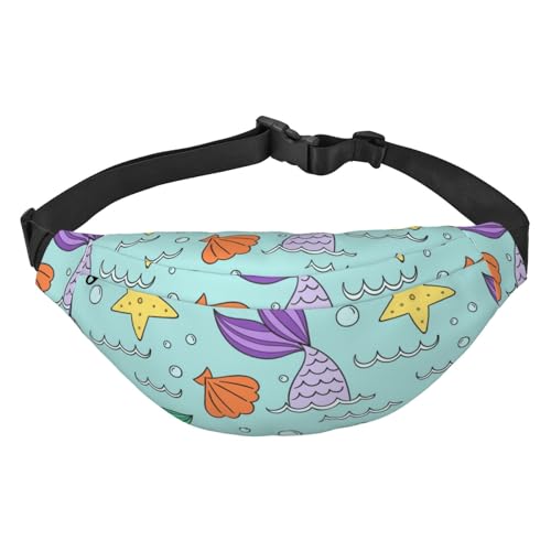 Bunte Fisch-Seestern-Muster-Hüfttasche zum Laufen für Damen und Herren, Crossbody-Gürteltasche, Bauchtasche, mehrfarbig, Einheitsgröße, Kuriertasche von GIMMAV