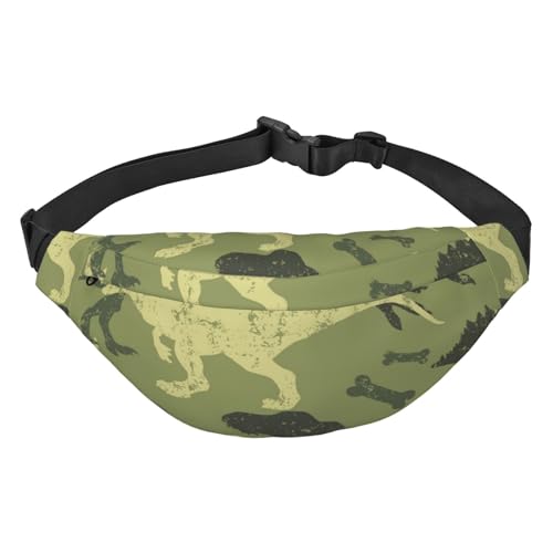 Camouflage Dinosaurier Muster Crossbody Bauchtasche für Damen Herren Mode Hüfttasche Gürteltasche für Wandern Laufen Reisen, mehrfarbig, Einheitsgröße, Kuriertasche von GIMMAV