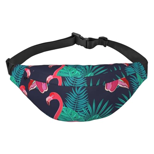 Gürteltasche für Herren, modische Umhängetasche, Bauchtasche für Damen, Hüfttasche mit verstellbarem Riemen, Flamingo-Vögel und tropische Blätter, Mehrfarbig, Einheitsgröße von GIMMAV