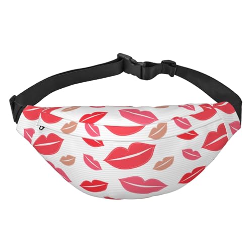 Sexy Bauchtasche mit roten Lippen Muster mit Streifen für Männer und Frauen, Hüfttasche für Wandern, Laufen, Radfahren, Fitnessstudio, Outdoor-Sport, Reise, Gürteltasche, Mehrfarbig, Einheitsgröße von GIMMAV