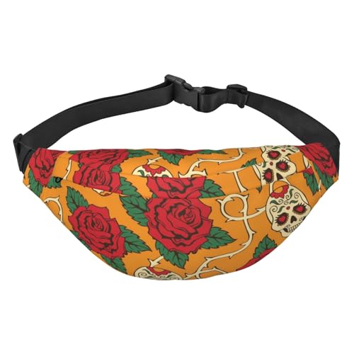 Sugar Skull and Roses Waist Pack for Running Fanny Pack for Women and Men Crossbody Belt Bag Bum Bag, Mehrfarbig, Einheitsgröße von GIMMAV