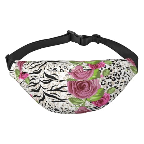 Tierhaut und Rosen Blumenmuster Gürteltasche für Männer Modische Crossbody Bauchtasche für Frauen Hüfttasche mit verstellbarem Riemen, Mehrfarbig, Einheitsgröße von GIMMAV