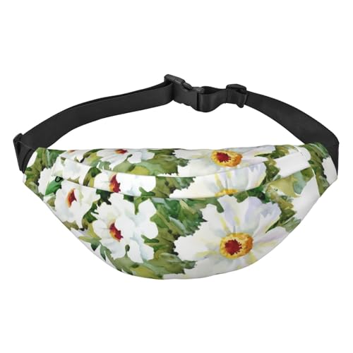 Weiße Blumen Gürteltasche für Männer Modische Crossbody Fanny Pack für Frauen Hüfttasche mit verstellbarem Riemen, Mehrfarbig, Einheitsgröße von GIMMAV