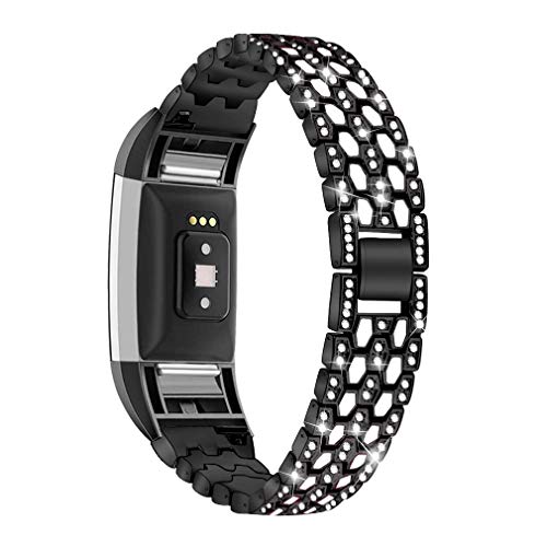 GIMart Bling Armband kompatibel für Fitbit Charge 2, Damen und Herren, Edelstahl, Strass, Ersatz-Armband für Charge 2, Metallarmband, Armband für Fitbit Charge 2 HR Fitness Tracker (Schwarz) von GIMart