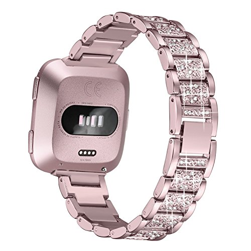 GIMart Kompatibel mit Fitbit Versa Metallarmband Damen Mädchen Bling Strass Edelstahl Ersatz Uhr Armband Zubehör Armband für Fitbit Versa 2/Versa Lite/Versa SE (Roségold) von GIMart