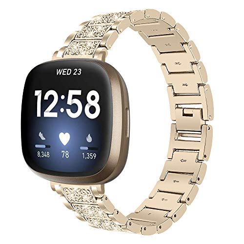 Gimart UK Metallarmband Kompatibel mit Fitbit Sense/Fitbit Versa 3 Armband, Damen Herren Bling Strass Edelstahl Ersatz Uhrenarmband Armband Kompatibel für Fitbit Versa 3 Klein Groß von GIMart
