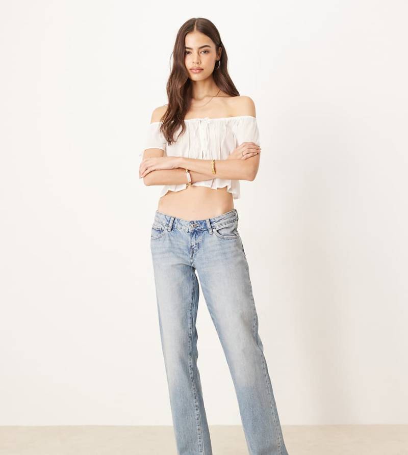 Gina Tricot Tall - Straight Jeans in Vintage-blauer, leichter Waschung mit niedrigem Bund von GINA TRICOT Tall