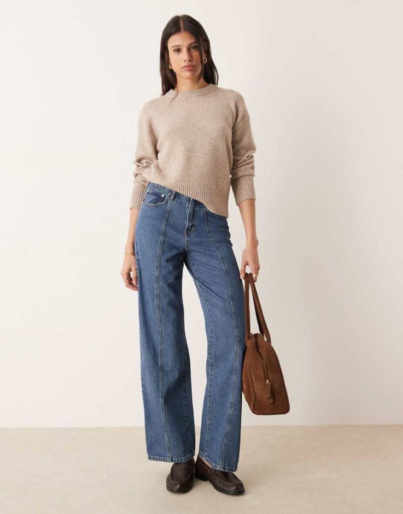 Gina Tricot Tall - Weit geschnittene Jeans in mittelblauer Waschung mit Ziernaht vorne von GINA TRICOT Tall