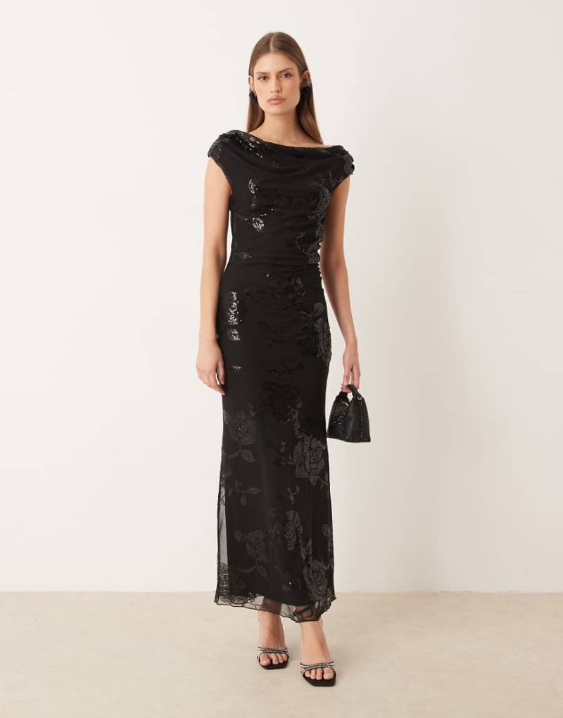 Gina Tricot - Asymmetrisches Maxikleid in Schwarz mit Pailletten und abfallendem One-Shoulder-Design von GINA TRICOT