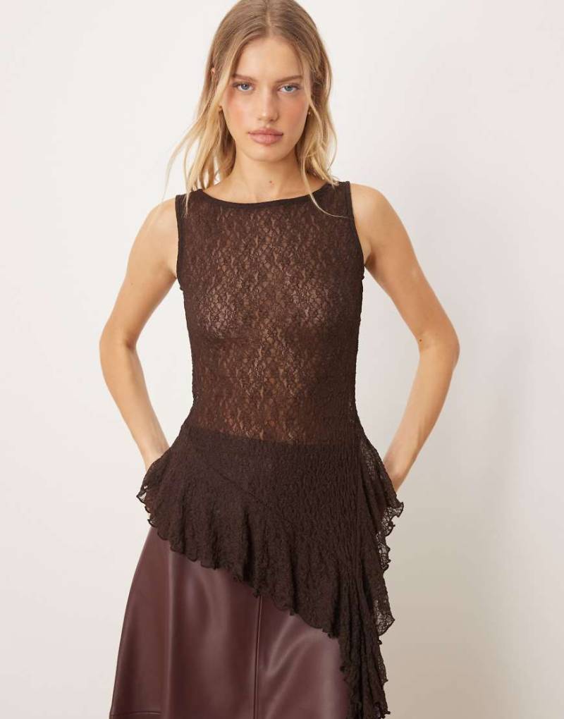 Gina Tricot - Asymmetrisches Oberteil aus Spitze in Braun-Brown von GINA TRICOT