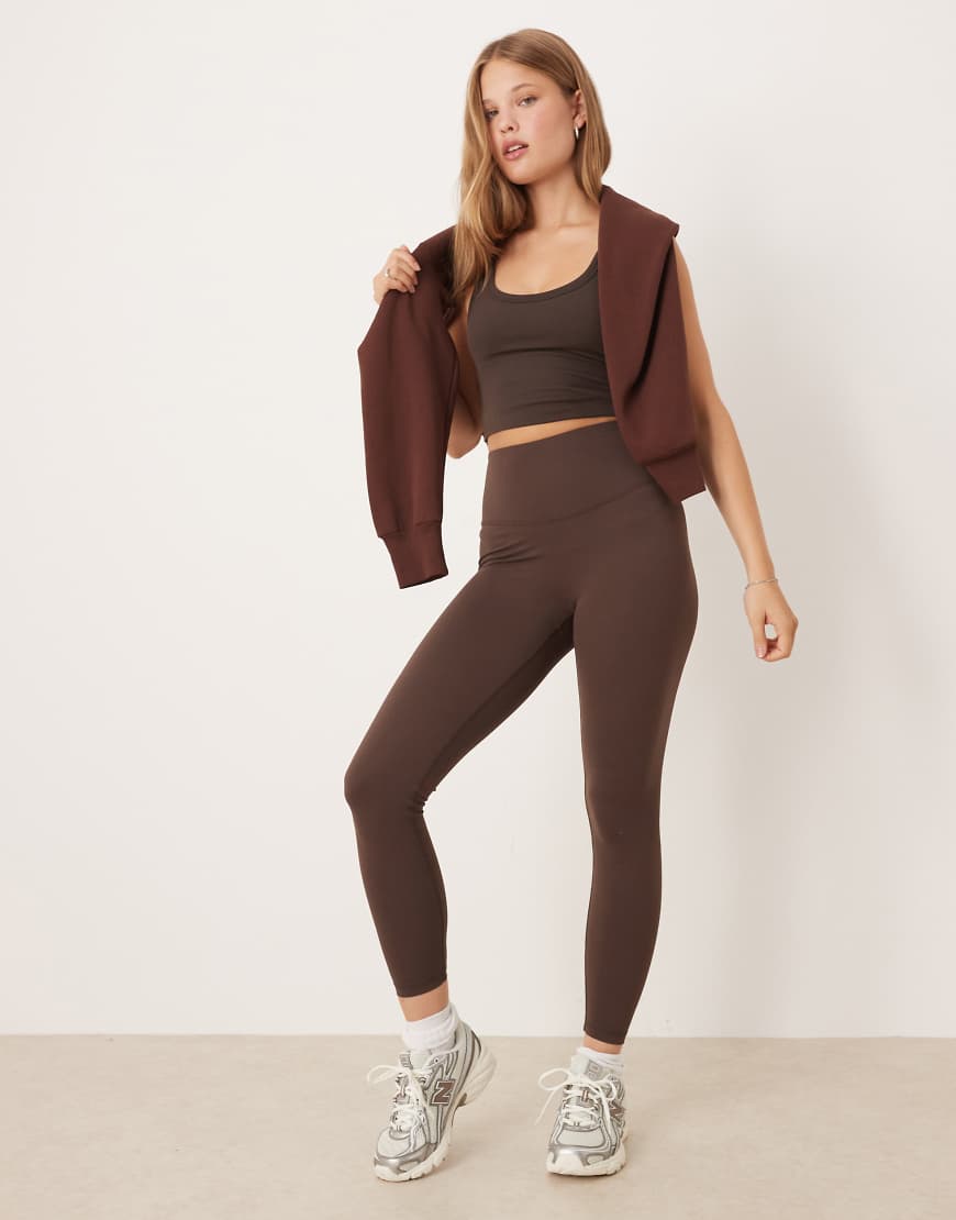 Gina Tricot - Geraffte Yoga-Leggings in Dunkelbraun mit hohem Bund, Kombiteil-Brown von GINA TRICOT