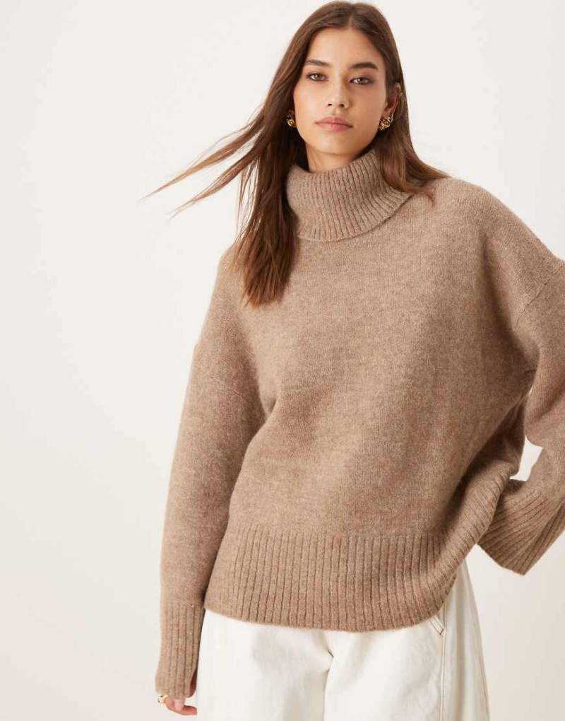 Gina Tricot - Hochgeschlossener, langärmliger Strickpullover aus Wolle und Alpakawolle in meliertem Beige-Neutral von GINA TRICOT