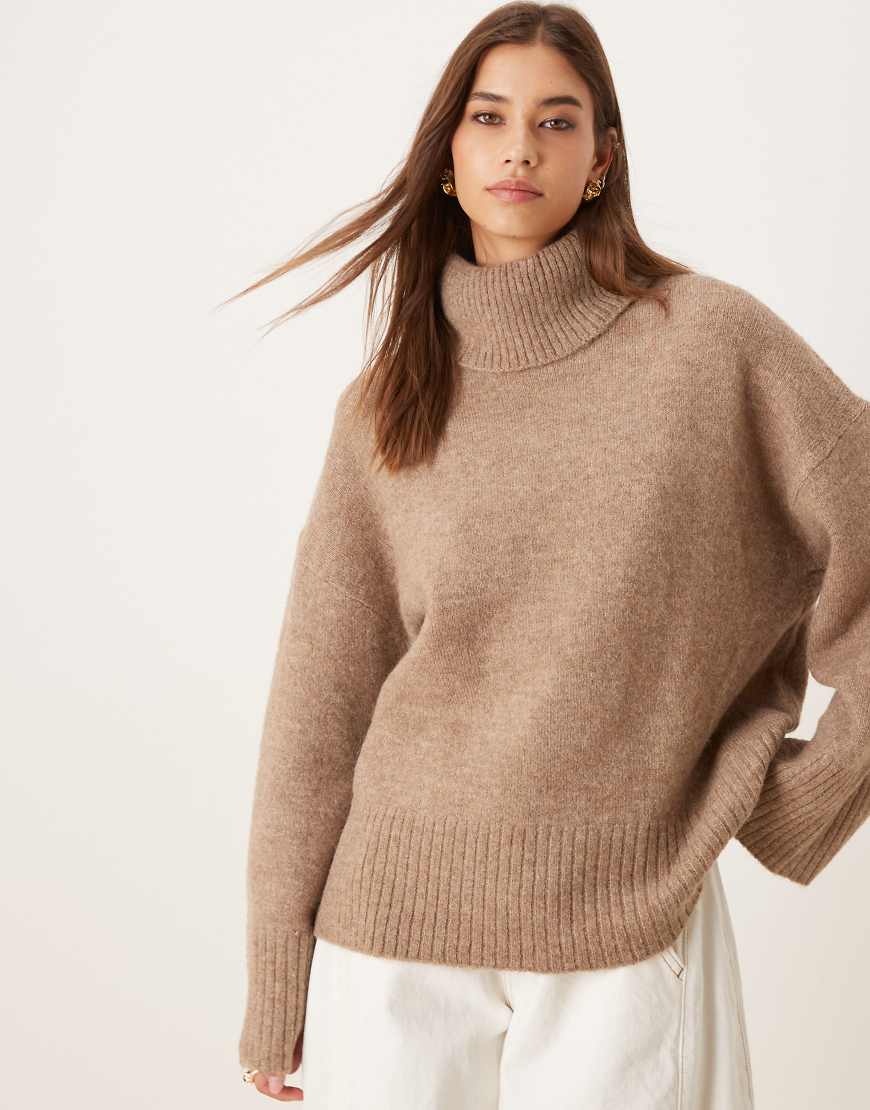 Gina Tricot - Hochgeschlossener, langärmliger Strickpullover aus Wolle und Alpakawolle in meliertem Beige-Neutral von GINA TRICOT