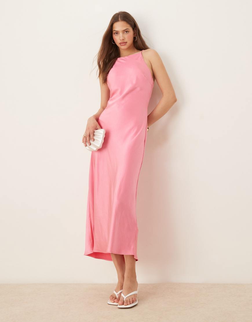 Gina Tricot - Hochgeschlossenes Satin-Midikleid in Rosa von GINA TRICOT