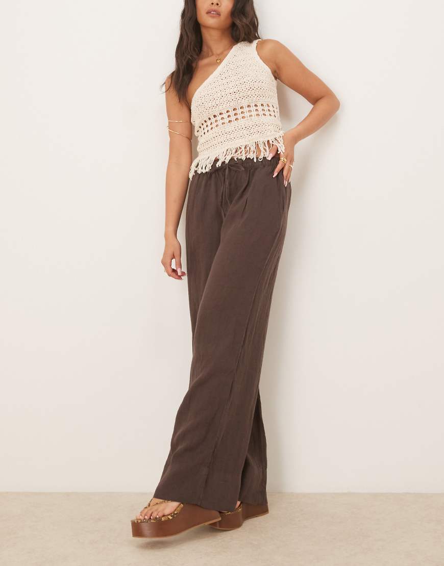 Gina Tricot - Hose aus Leinen in Braun mit weitem Bein von GINA TRICOT