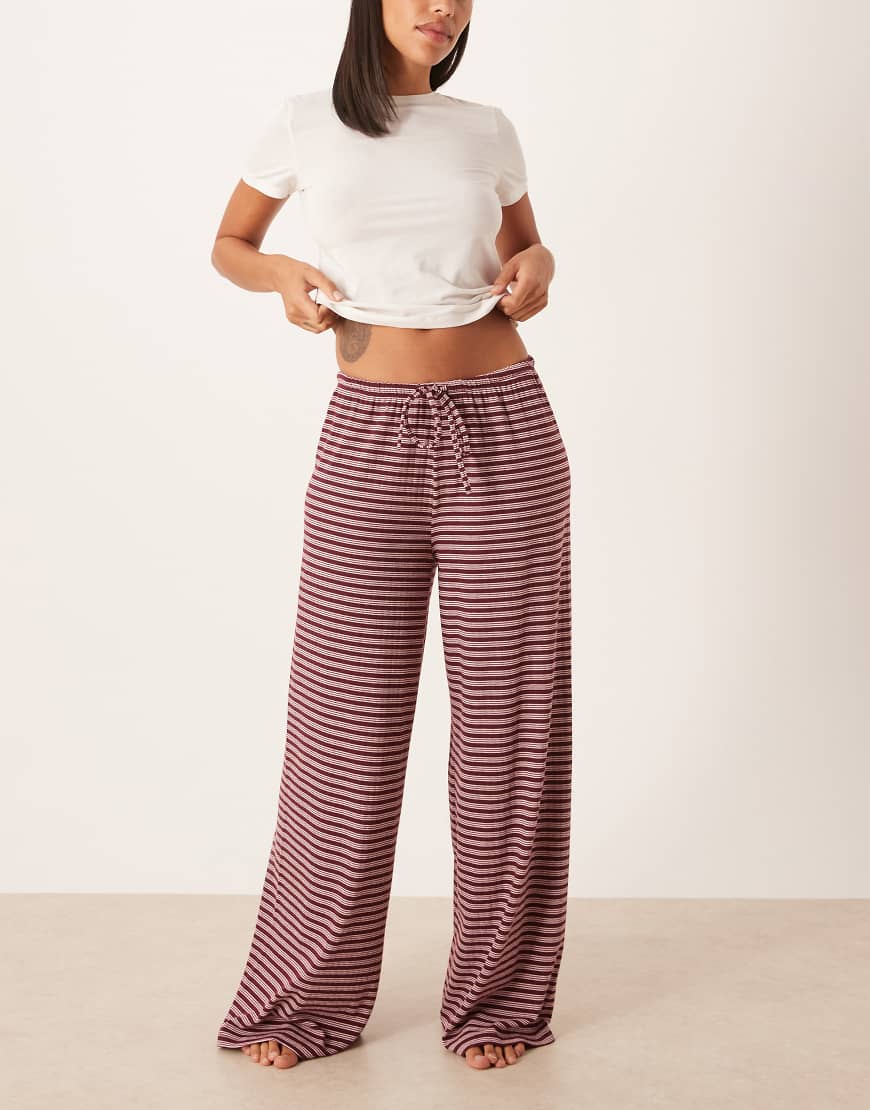 Gina Tricot - Hose aus superweichem Jersey mit weitem Bein, Tunnelzug an der Taille und Streifen in Burgunderrot und Rosa von GINA TRICOT