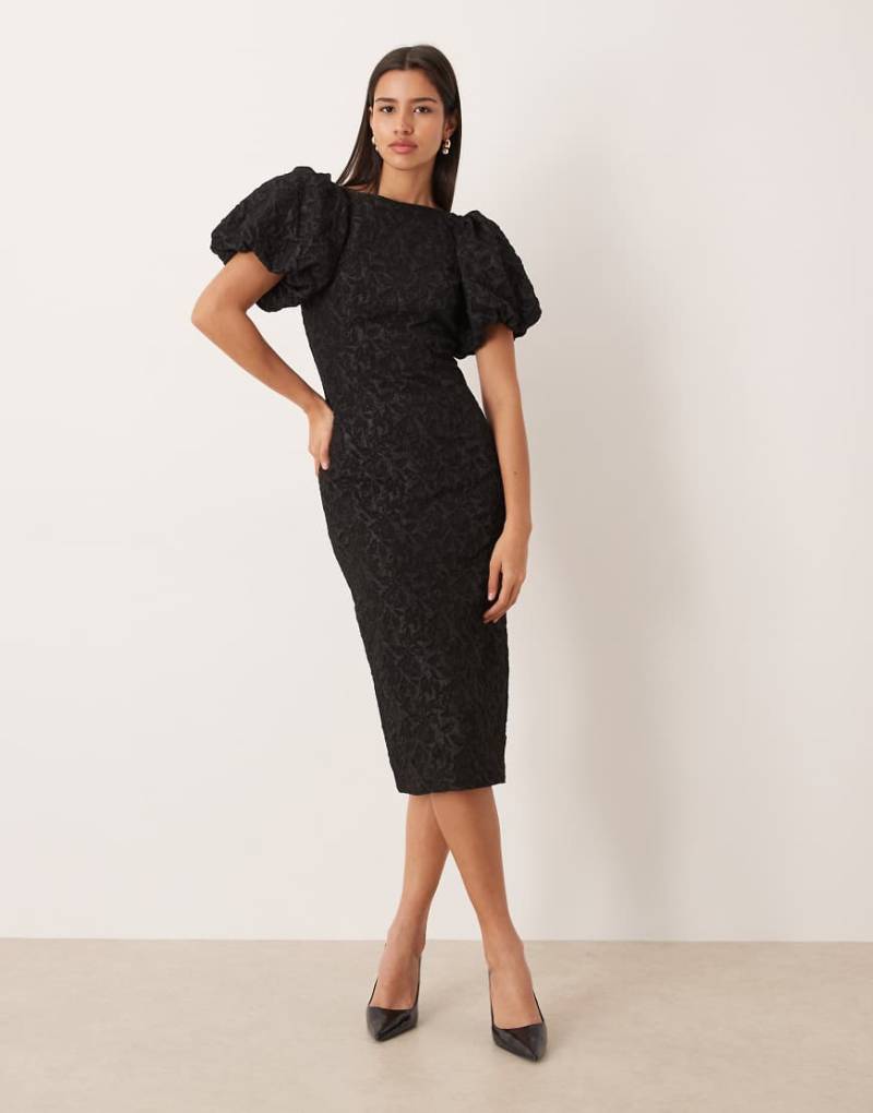 Gina Tricot - Jacquard-Minikleid in Schwarz mit Puffärmeln von GINA TRICOT