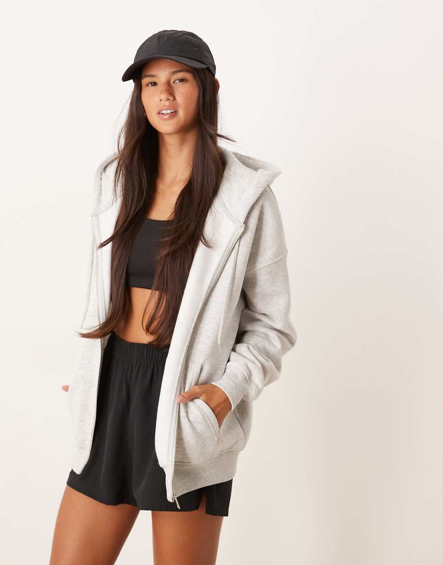 Gina Tricot - Kapuzenjacke in hellgrau meliert mit hohem Baumwollanteil und Reißverschluss von GINA TRICOT