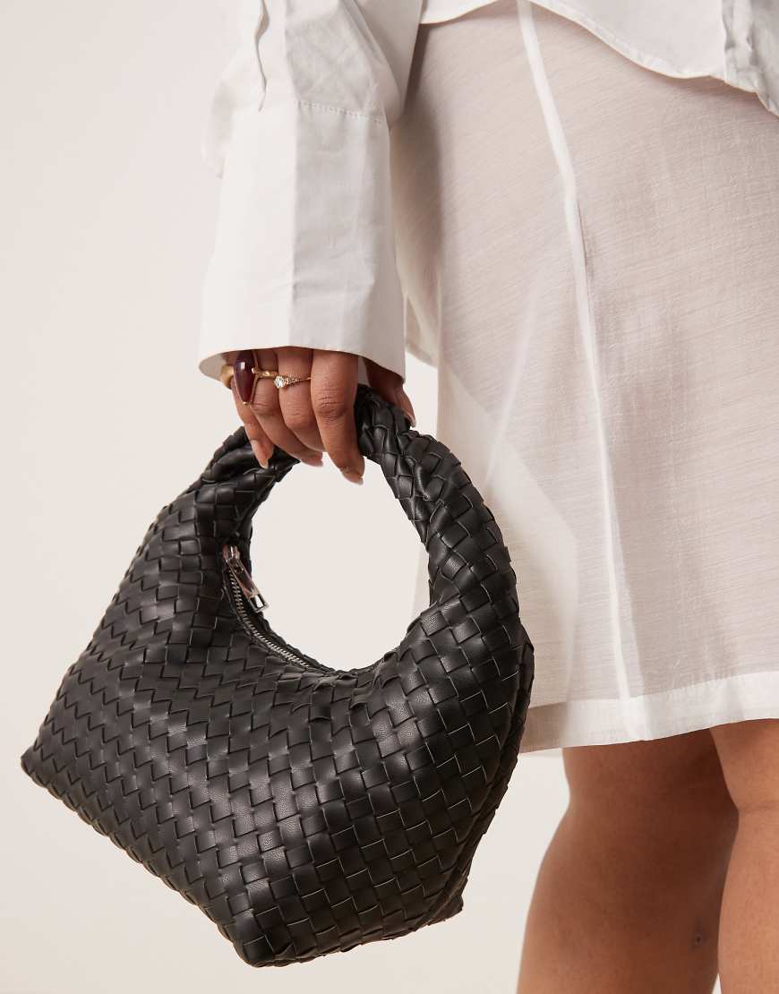 Gina Tricot - Kleine Tote-Handtasche in Schwarz aus geflochtenem Gewebe mit gedrehtem Henkel von GINA TRICOT