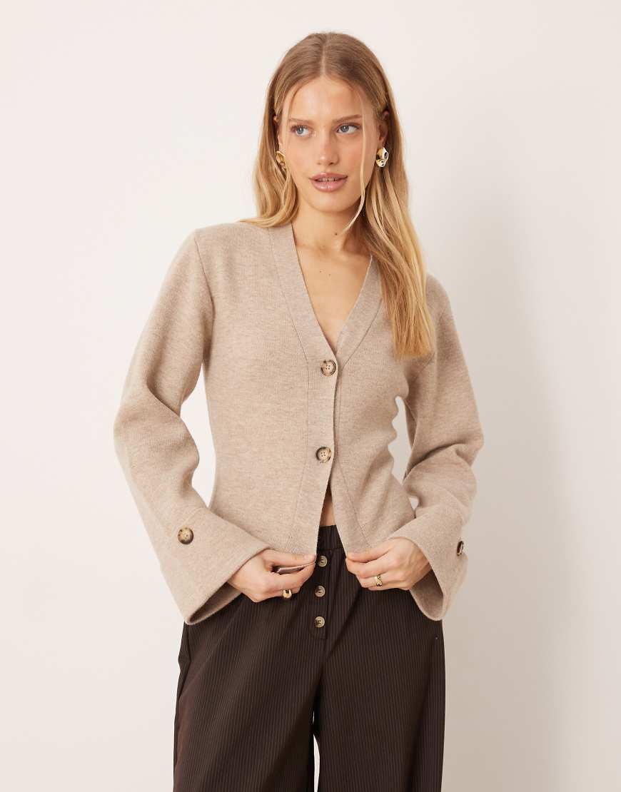 Gina Tricot - Langärmlige, Strickjacke in Beige mit Reliefstruktur-Neutral von GINA TRICOT