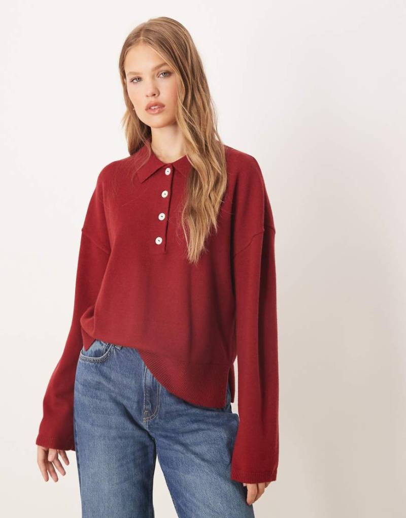 Gina Tricot - Langärmliger Strickpullover in Rot mit Kragen von GINA TRICOT