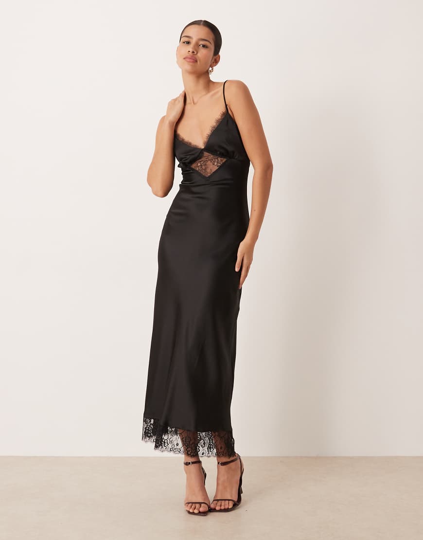 Gina Tricot - Maxikleid aus Satin und Spitze in Schwarz von GINA TRICOT