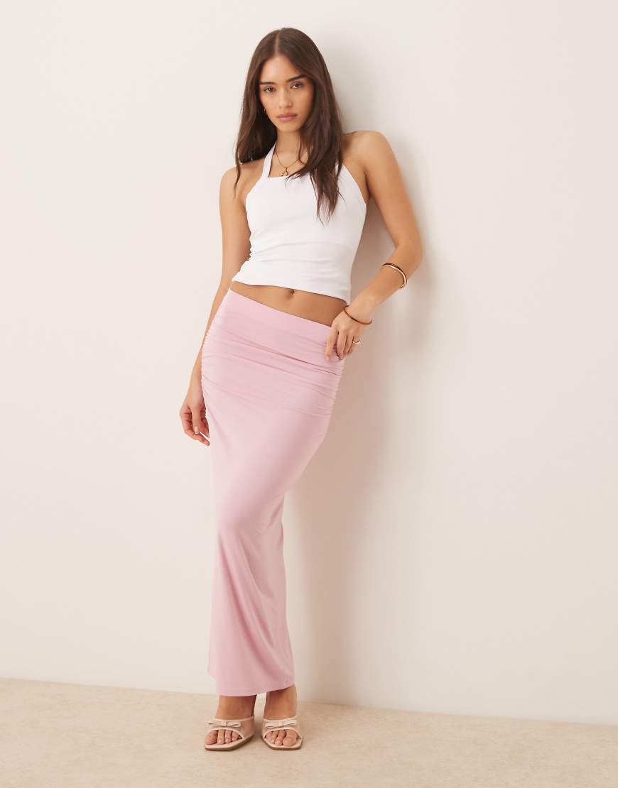 Gina Tricot - Maxirock aus Jersey in Rosa mit weicher Haptik und gerafftem Detail an der Seite, Kombiteil von GINA TRICOT