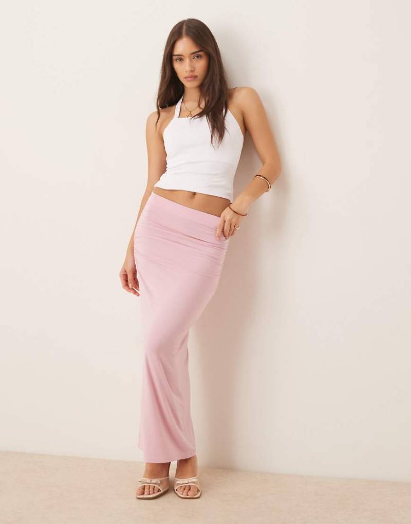 Gina Tricot - Maxirock aus Jersey in Rosa mit weicher Haptik und gerafftem Detail an der Seite, Kombiteil von GINA TRICOT