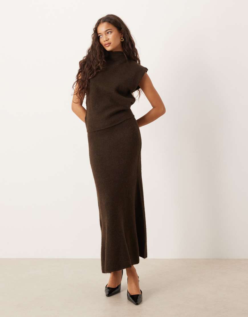 Gina Tricot - Maxirock aus Wolle und Alpakawolle in Braun, Kombiteil-Brown von GINA TRICOT