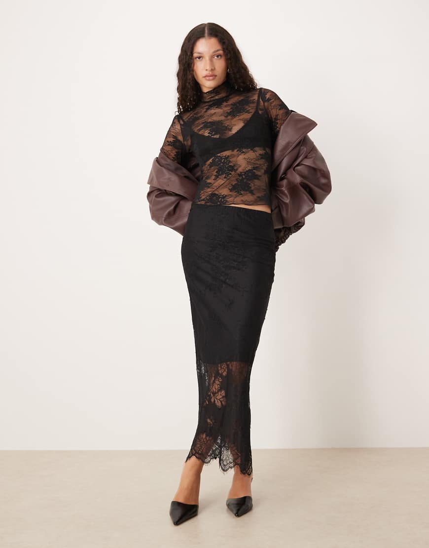 Gina Tricot - Midirock in Schwarz mit Spitzeneinsatz von GINA TRICOT