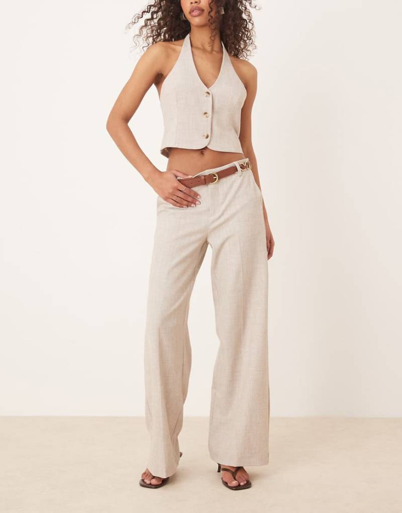 Gina Tricot - Mix and Match - Elegante Anzughose in Beige meliert mit weitem Bein, Kombiteil-Neutral von GINA TRICOT