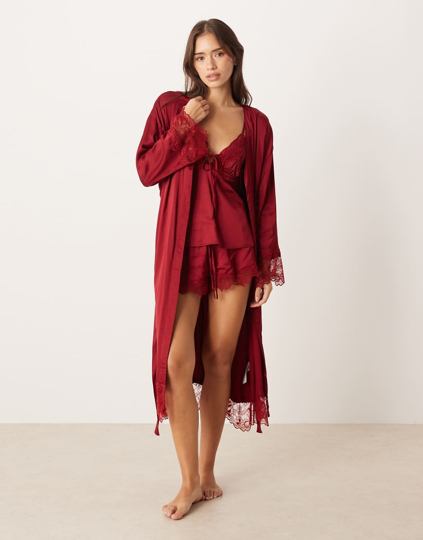 Gina Tricot - Mix and Match - Lounge-Morgenmantel aus Satin in Burgunderrot von GINA TRICOT