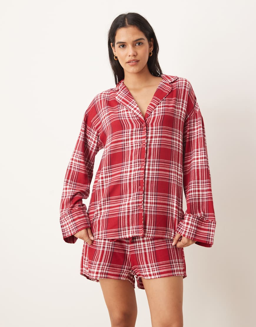 Gina Tricot - Mix and Match - Pyjamahemd aus Flanell in Rot kariert von GINA TRICOT
