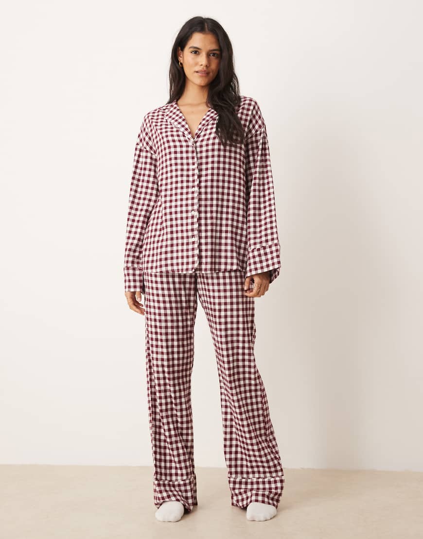 Gina Tricot - Mix and Match - Pyjamahose aus Flanell mit Vichy-Karomuster in Rot und Weiß von GINA TRICOT