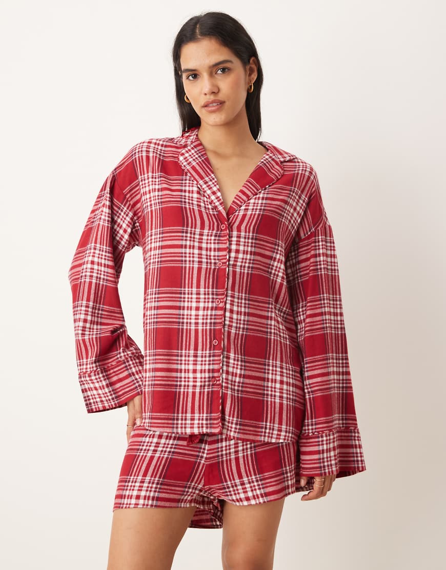 Gina Tricot - Mix and Match - Pyjamashorts aus Flanell in Rot kariert von GINA TRICOT