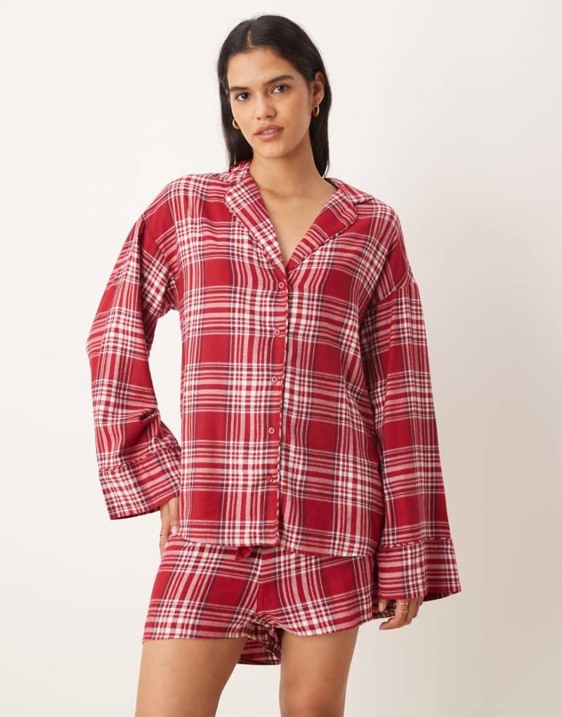 Gina Tricot - Mix and Match - Pyjamashorts aus Flanell in Rot kariert von GINA TRICOT