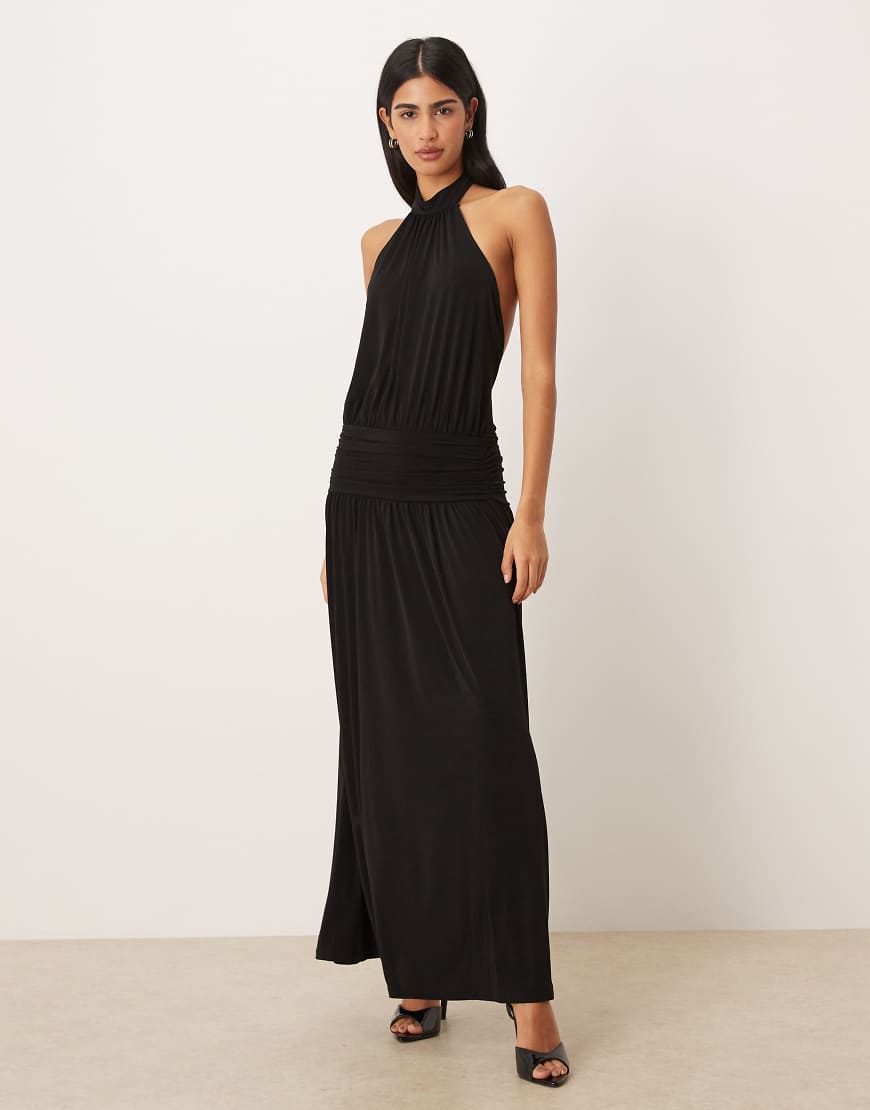 Gina Tricot - Neckholder-Maxikleid in Schwarz mit tiefem Rückenausschnitt von GINA TRICOT