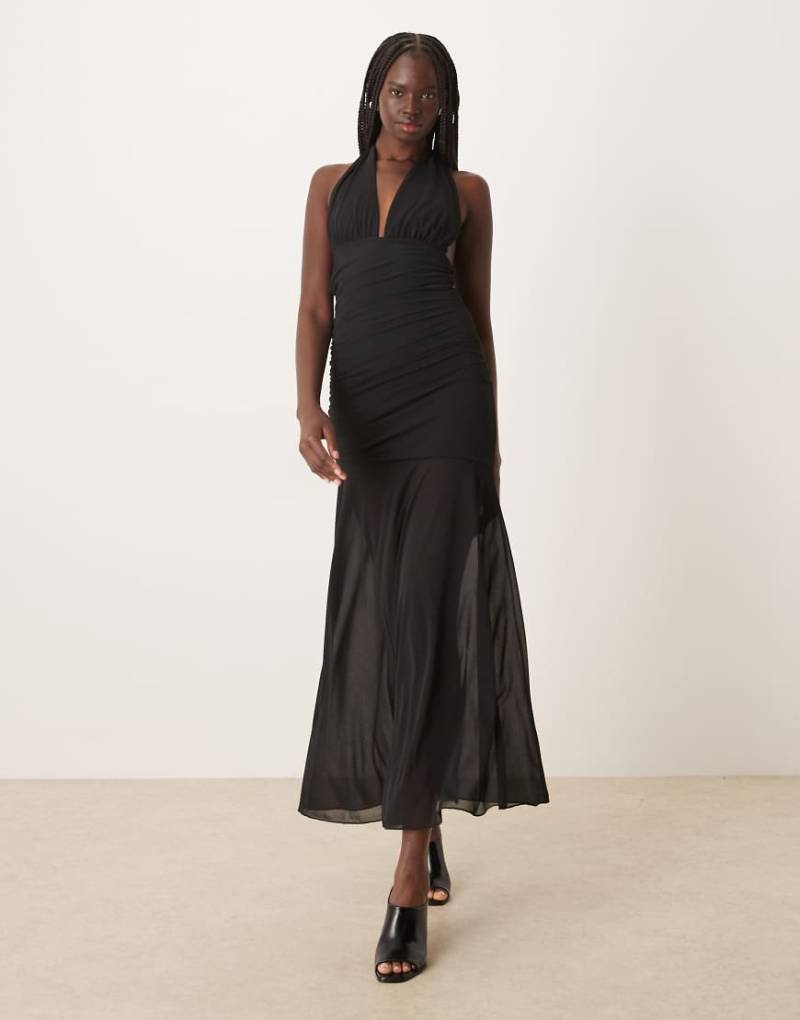 Gina Tricot - Neckholder-Maxikleid in Schwarz mit tiefer Taille von GINA TRICOT