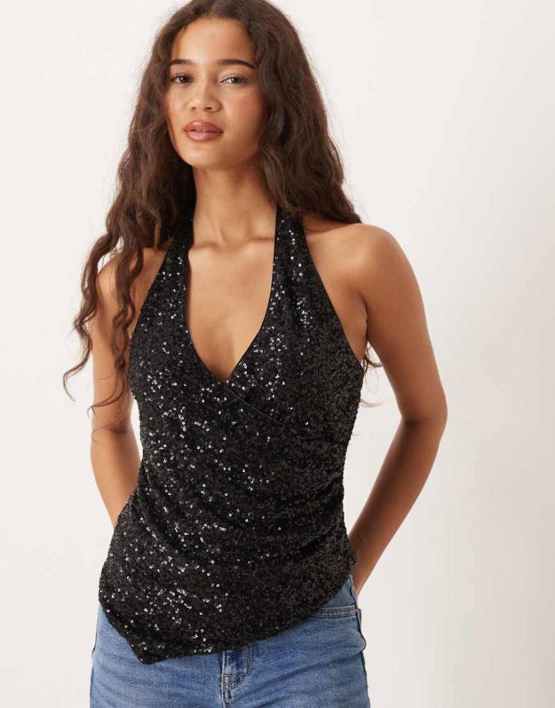 Gina Tricot - Neckholder-Oberteil in Schwarz mit Pailletten von GINA TRICOT