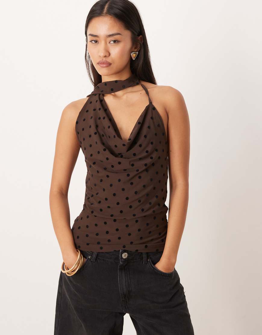 Gina Tricot - Neckholder-Top in Braun mit Polka Dots-Brown von GINA TRICOT