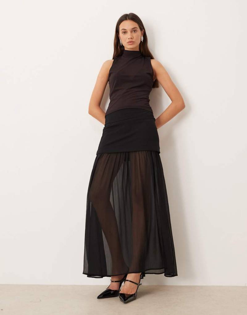 Gina Tricot - Plissierter Maxirock aus Netzstoff in Schwarz von GINA TRICOT