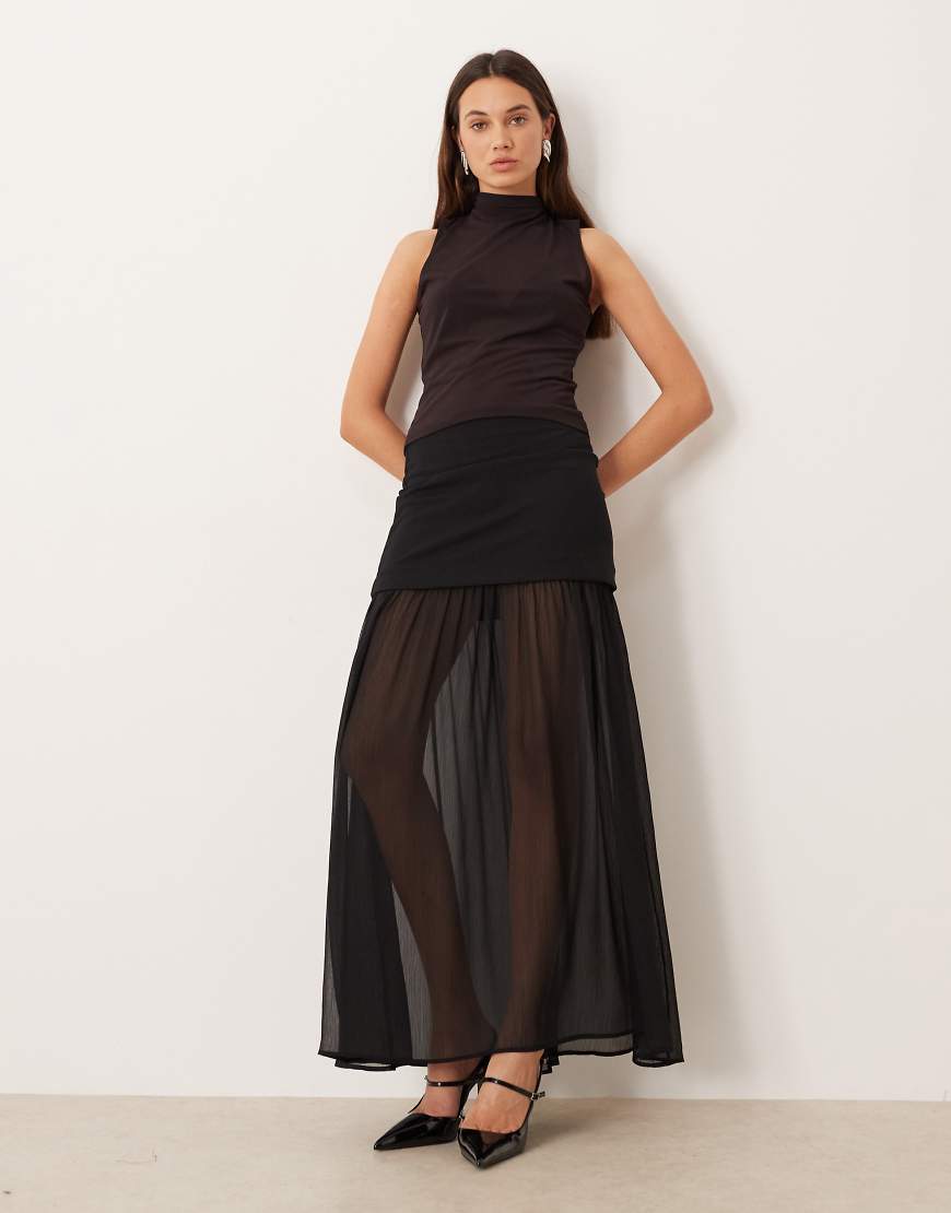 Gina Tricot - Plissierter Maxirock aus Netzstoff in Schwarz von GINA TRICOT