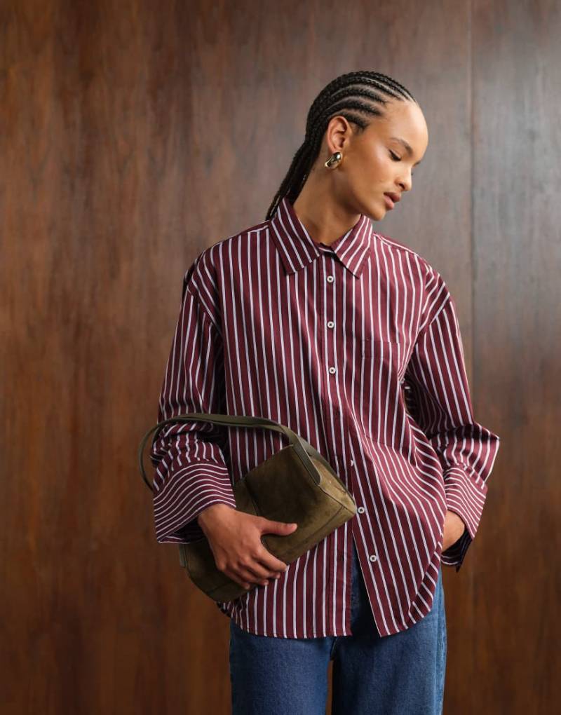 Gina Tricot - Popeline-Hemd in Burgunderrot mit Streifen von GINA TRICOT