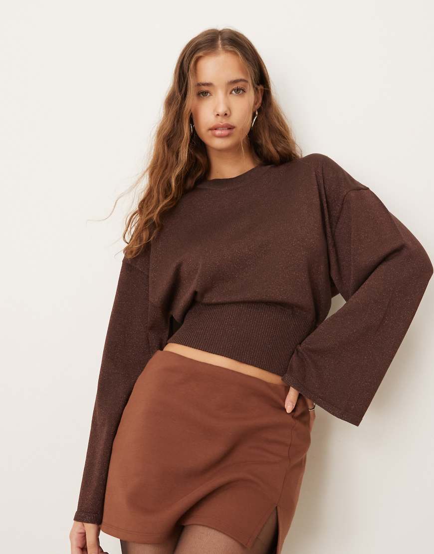 Gina Tricot - Pullover aus Metallic-Feinstrick in Dunkelbraun mit weiten Ärmeln-Brown von GINA TRICOT