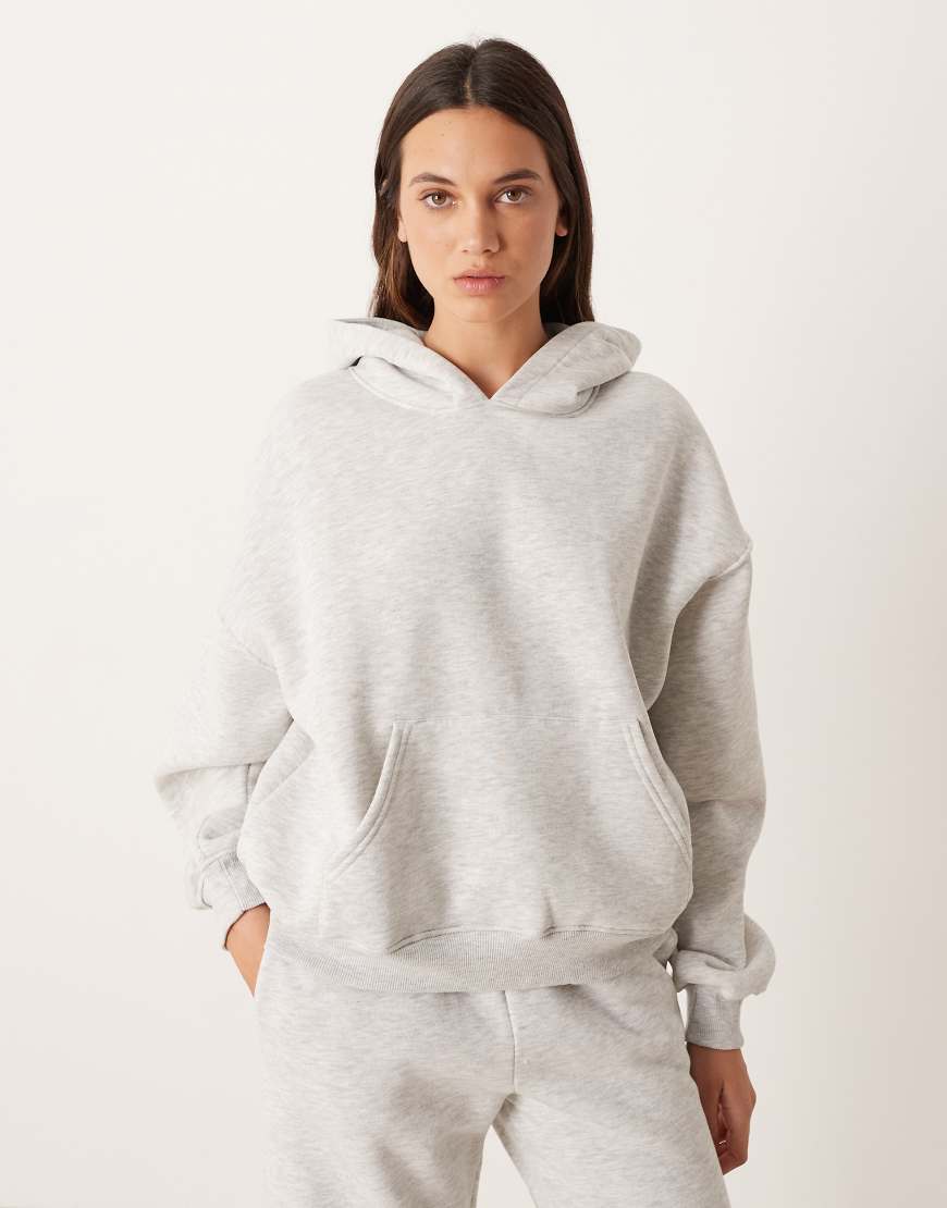 Gina Tricot - Relaxed-Fit-Kapuzenpullover in Hellgrau meliert, Kombiteil von GINA TRICOT