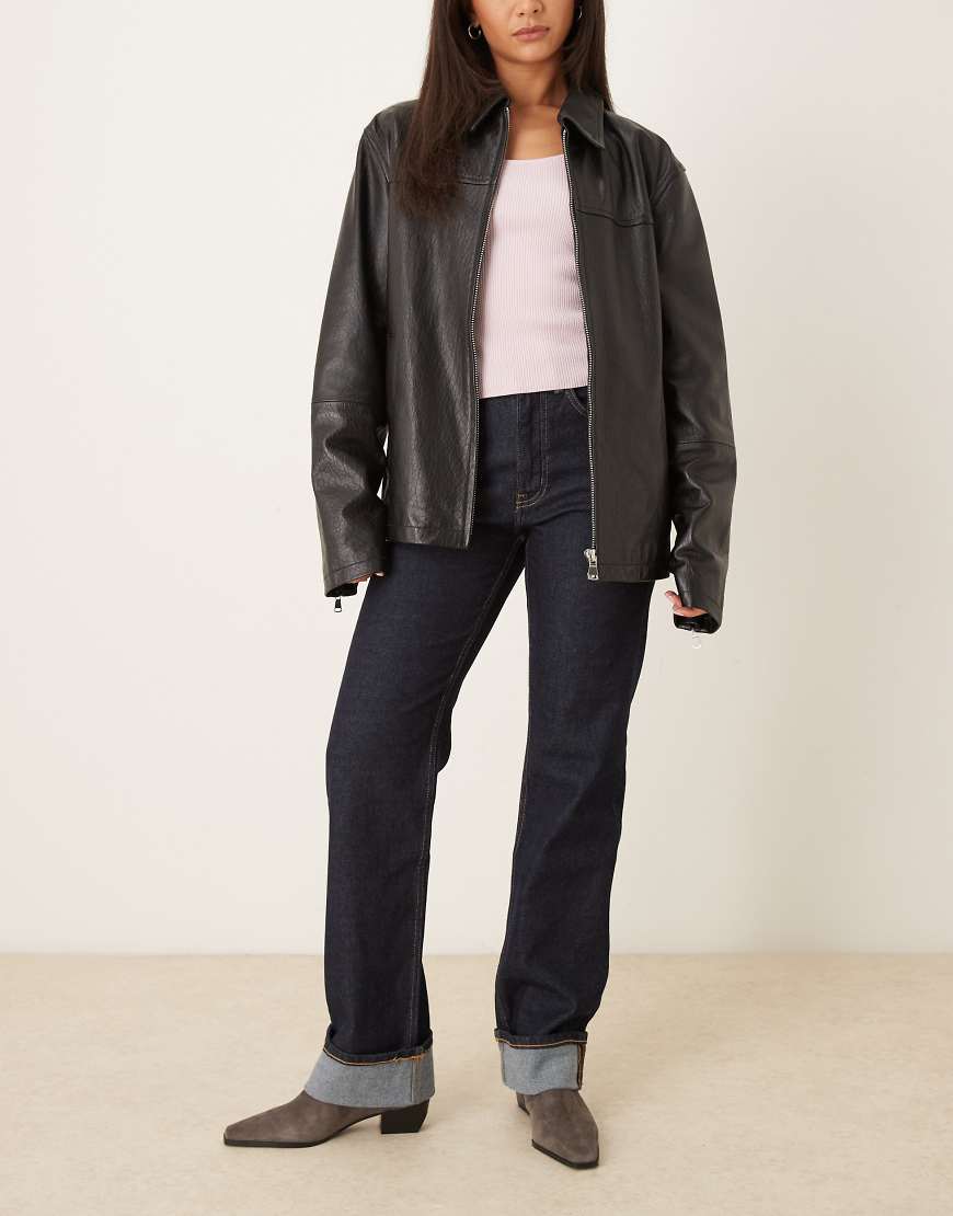 Gina Tricot - Relaxed Fit Straight Jeans in Indigo-Rinse-Waschung mit mittelhohem Bund, Kombiteil-Blau von GINA TRICOT